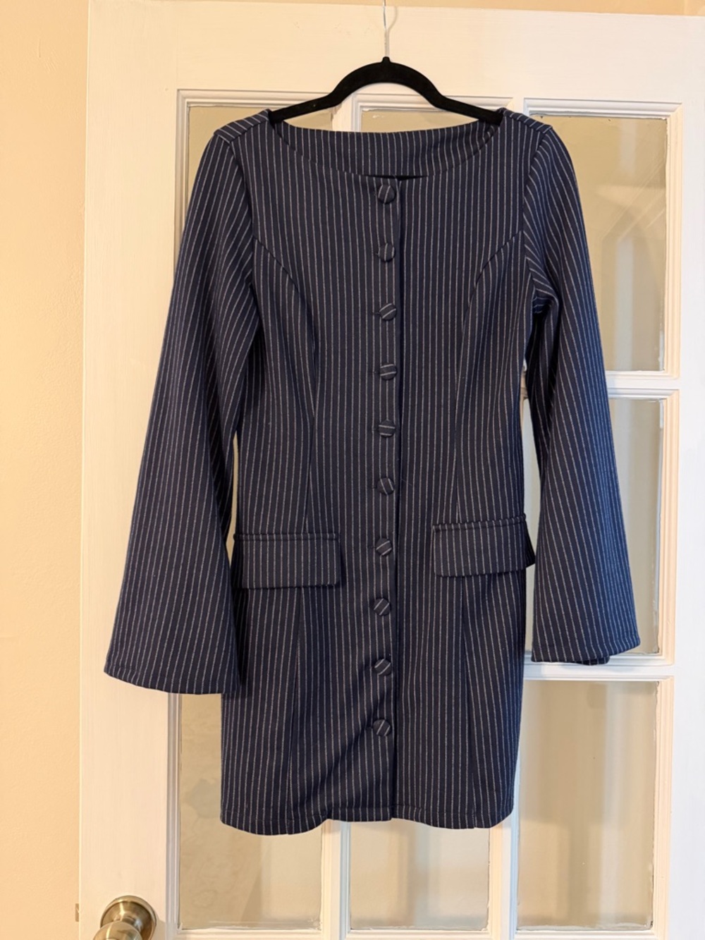Stripe Button-Front Navy Blue Women’s Dress